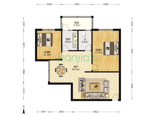 机电小区 2室1厅1卫 93平方