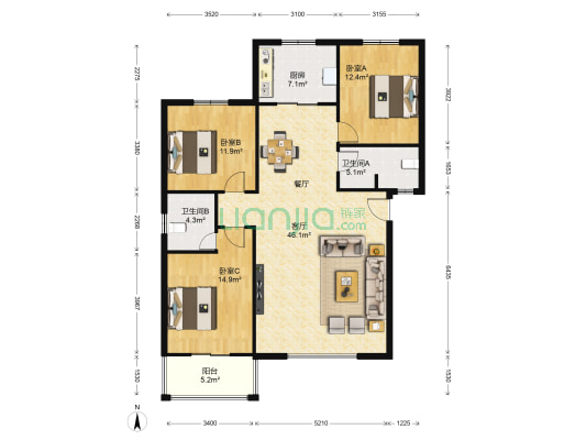 锦绣苑 3室1厅2卫 130平方