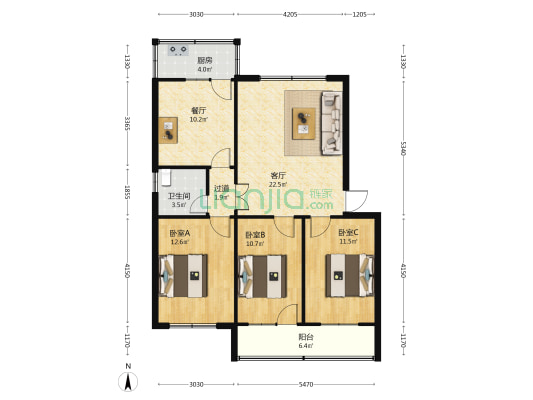 北城小区 3室2厅1卫 95平方