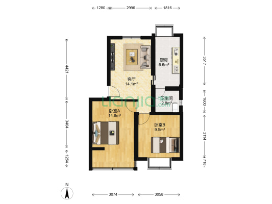 和光里 2室1厅1卫 61平方