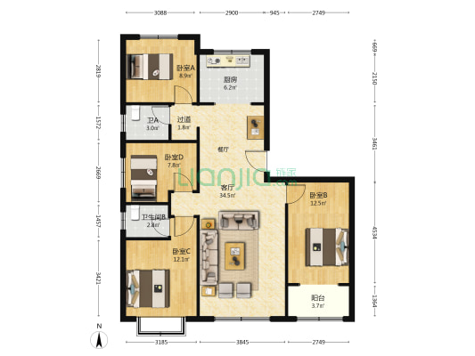 潍坊产融新城锦荣府 4室1厅2卫 133平方