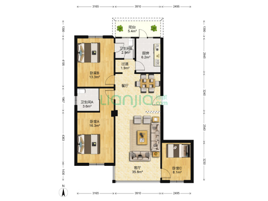 惠祥公馆 3室1厅2卫 118平方