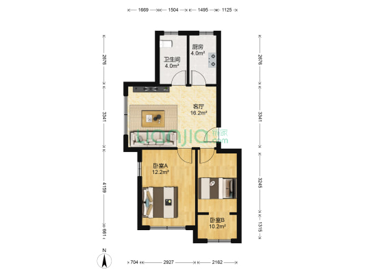 翡翠城 2室1厅1卫 60平方