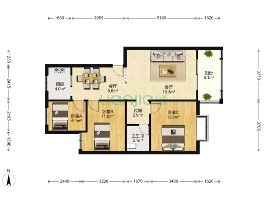 南华小区嘉华苑 3室2厅1卫 90平方