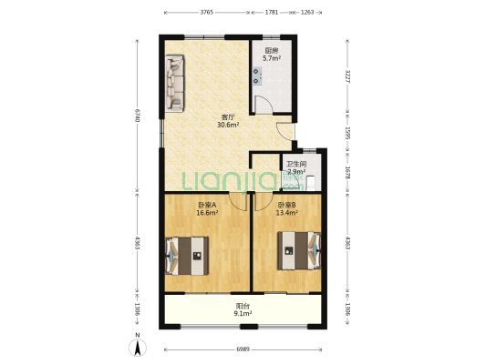 圣井花苑 2室1厅1卫 100平方