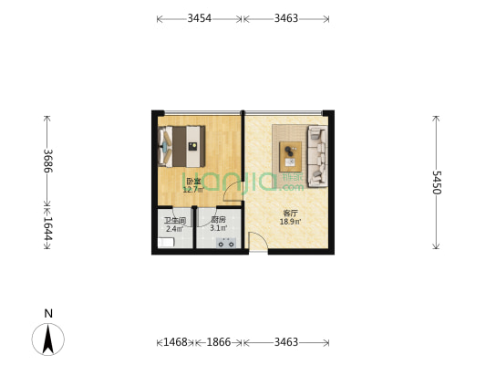 正大时代广场 1室1厅1卫 54平方