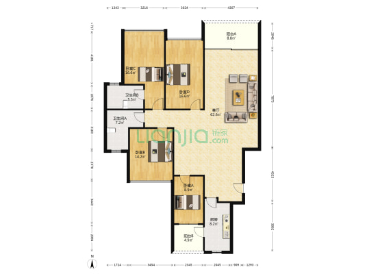 水印长堤 4室1厅2卫 183平方