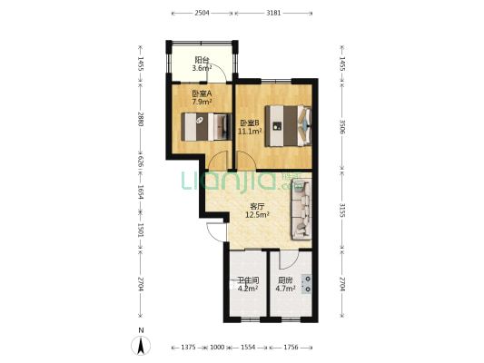 黄土坑东路63号 2室1厅1卫 56平方