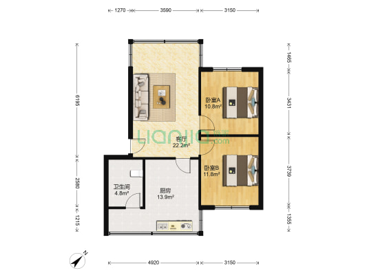 二桥路74号 2室1厅1卫 79平方