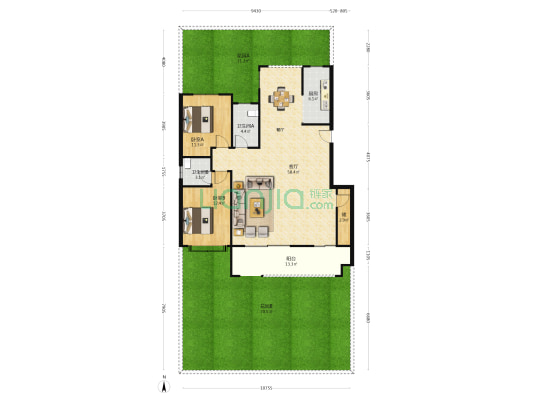 名门世家 2室1厅2卫 129平方