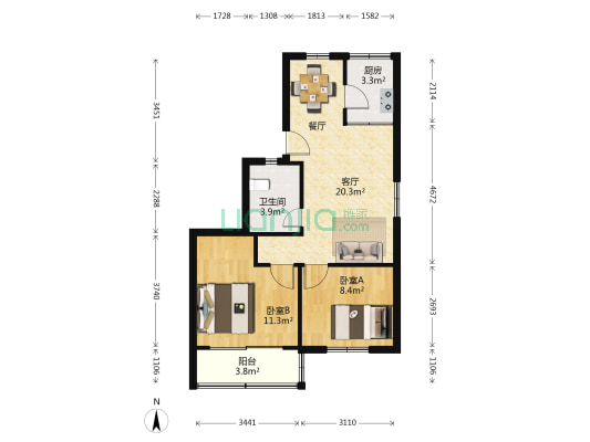 国和路611弄 2室1厅1卫 68平方