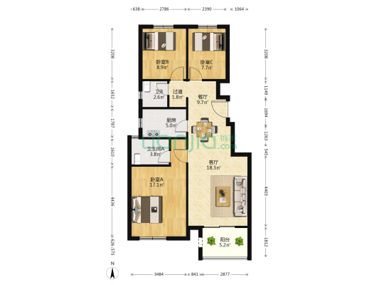 向善学府 3室2厅2卫 99平方