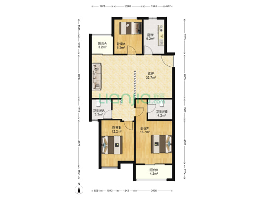 开元翡翠湾 3室1厅2卫 117平方