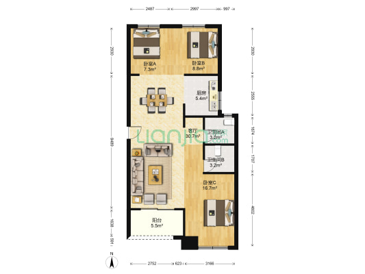 春江香樟苑 3室1厅2卫 105平方