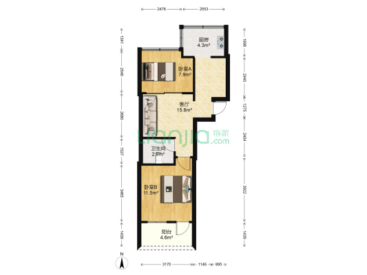 天胜花园 2室1厅1卫 52平方