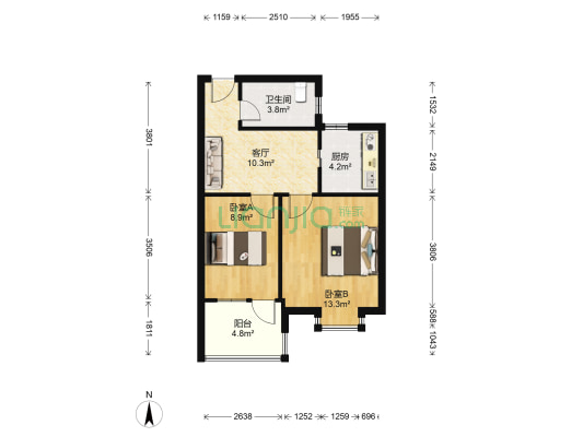 柏树花园 2室1厅1卫 63平方