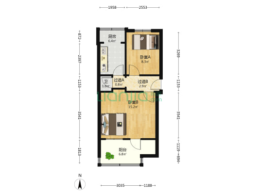花园路141号 2室0厅1卫 52平方