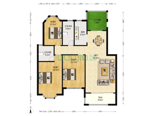 蓝湾国际花园 3室1厅2卫 130平方
