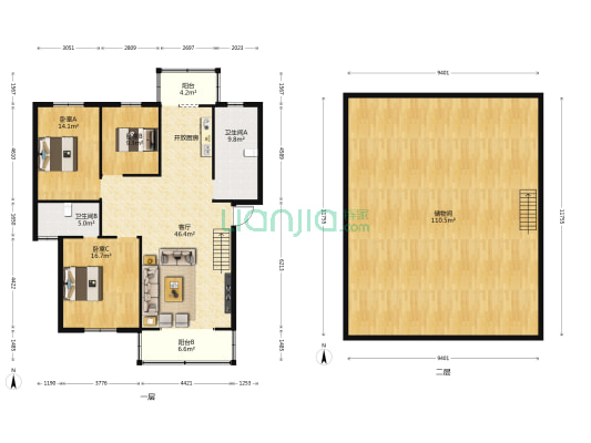 襄城南苑 3室1厅2卫 135平方