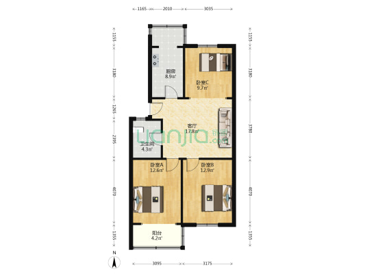 张洼路 3室1厅1卫 82平方