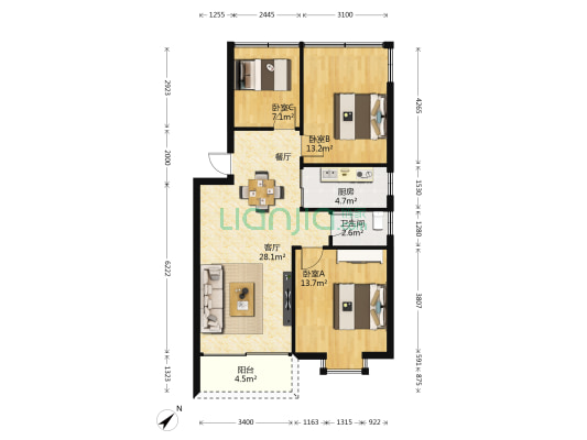 幸福东路 3室1厅1卫 92平方