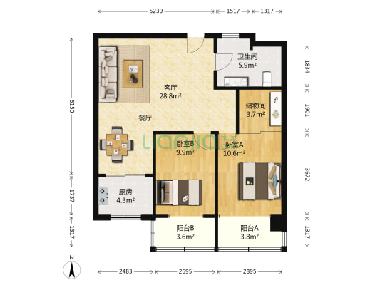 东韩砦小区 2室1厅1卫 99平方