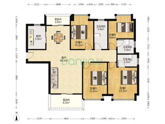 君荟庭 4室1厅3卫 140平方