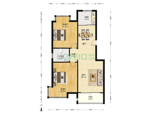 璀璨星湖 2室1厅1卫 107平方