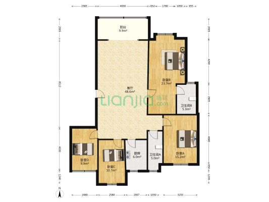 上城旺座小区 4室1厅2卫 155平方