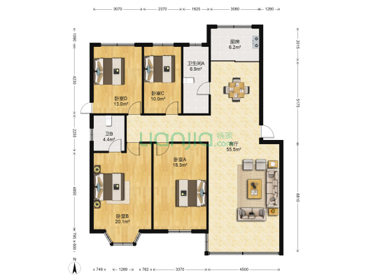 永和苑西区 4室1厅2卫 162平方