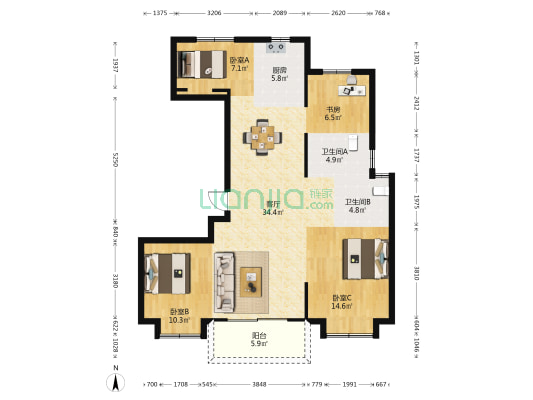 雍园 4室1厅2卫 126平方
