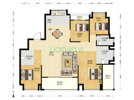 建发璟云 4室1厅3卫 180平方