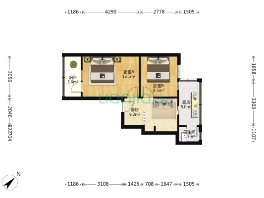 新街后巷子7号院 2室1厅1卫 48平方