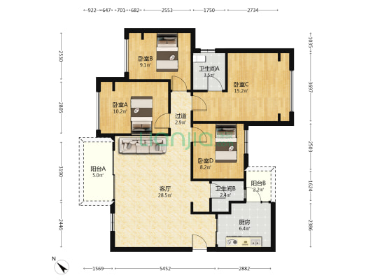 香悦庭 4室1厅2卫 119平方
