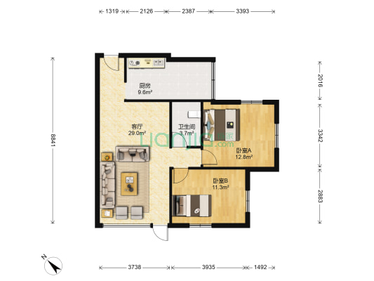 蓬莱新村西区 2室1厅1卫 89平方
