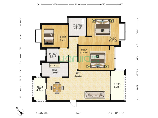 海南绿地城逸园 3室1厅2卫 118平方