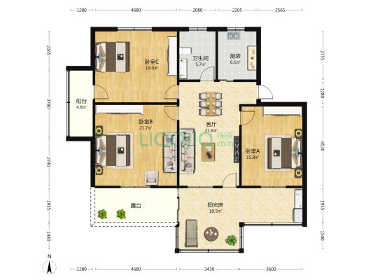 藕苑新村 3室1厅1卫 118平方