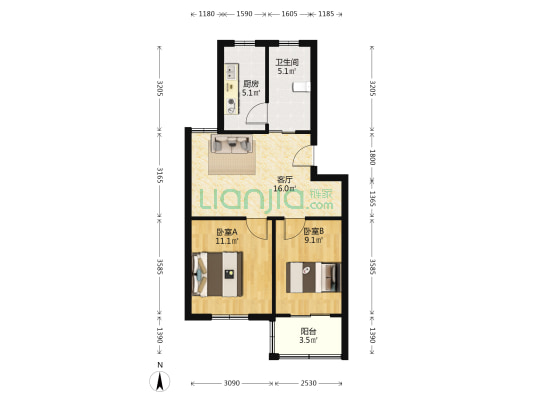 顺和家园南区 2室1厅1卫 62平方
