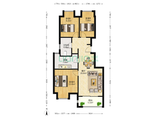 银城长岛观澜润园 3室1厅1卫 89平方