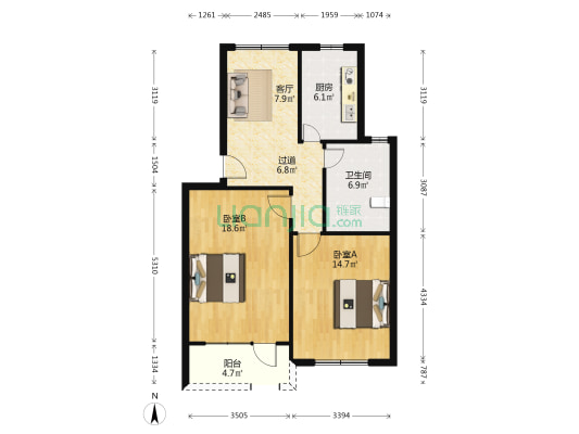 金龙花苑茶花园 2室1厅1卫 79平方