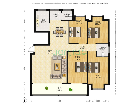 宜家花都 4室2厅3卫 183平方
