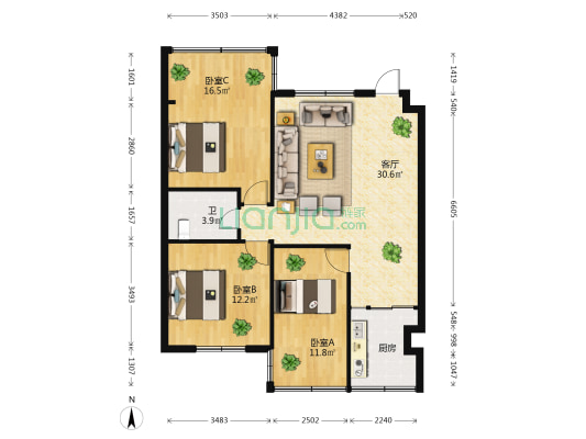 中和巷9号 3室1厅1卫 80平方