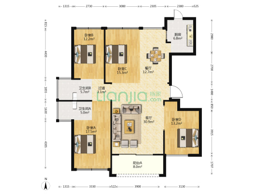 双江御景 4室2厅2卫 142平方