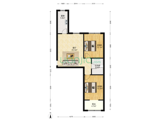 水榭春天 2室1厅1卫 88平方