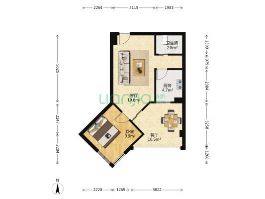 写意假日 1室2厅1卫 59平方