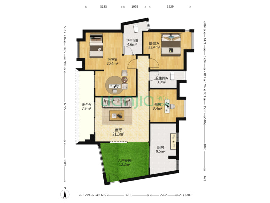 云山诗意 3室1厅2卫 111平方