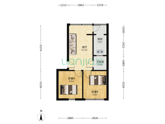 泰山生活市场 2室1厅1卫 56平方