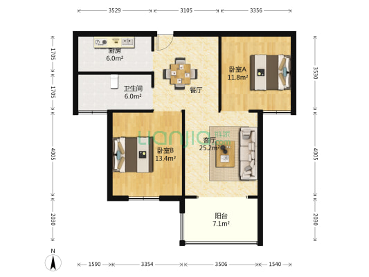 港湾明珠 2室1厅1卫 83平方