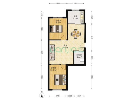 商圣嘉源 2室1厅1卫 77平方