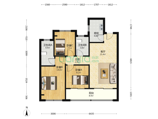 新希望·锦麟芳华 3室1厅2卫 108平方